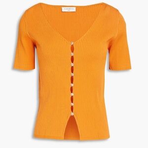 Sandro Orange Ribbed Button-Down Shirt